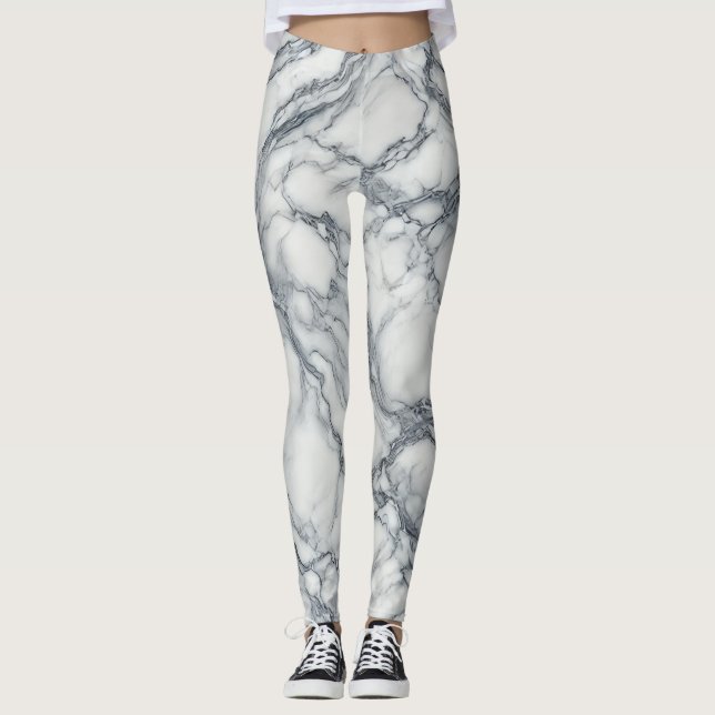 Legging Elegância Cinza Chic e Branco com Aparência de Már (Frente)