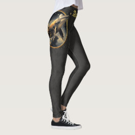Legging elegância cósmica, o ouro, baleia negra