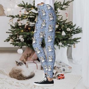 Legging Elegância de Inverno do Leopardo da Neve Azul Floc