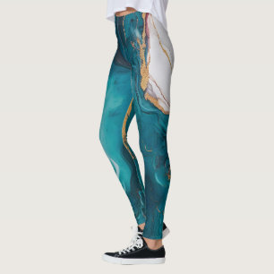 Legging Elegância de Mármore Azul-turquesa e Carmesim