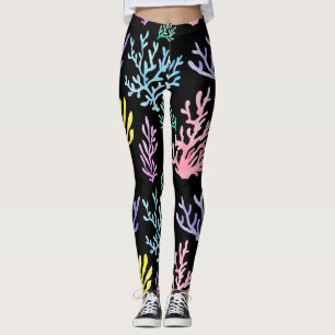 Legging Elegância de recifes de coral: Padrão de Aquarela