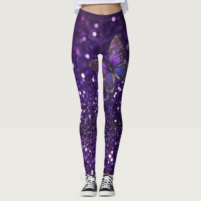 Legging Elegância Encantadora: A Borboleta Roxa Sparkle (Frente)