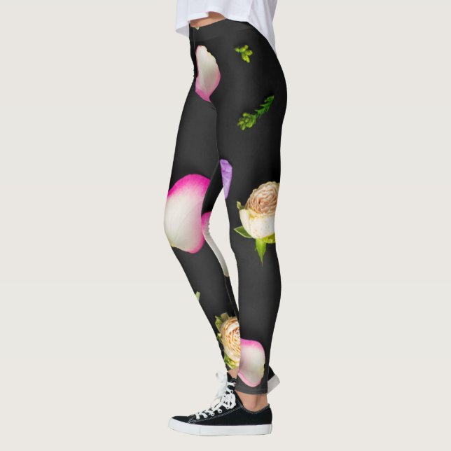 Legging "Elegância Floral em Preto" (Esquerda)