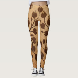 Legging Elegância Selvagem: Leguminosas Marrons Impressas 
