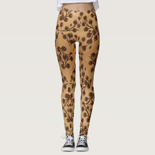 Legging Elegância Selvagem: Leguminosas Marrons Impressas 