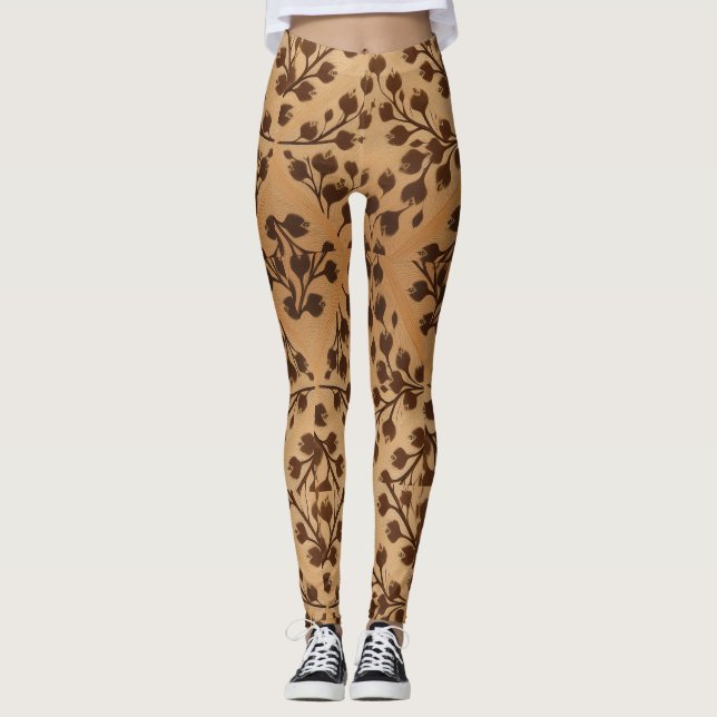 Legging Elegância Selvagem: Leguminosas Marrons Impressas  (Frente)