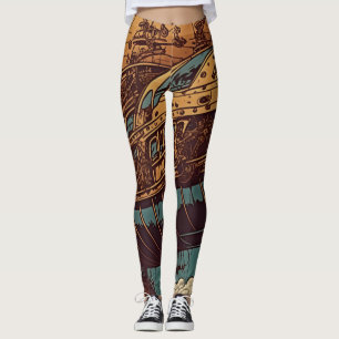 Legging Elegância Vintage: Aventura com Navio Steampunk