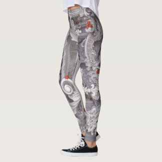 Legging Elegant Baroque Marble Pillar & Red Ladybug Art