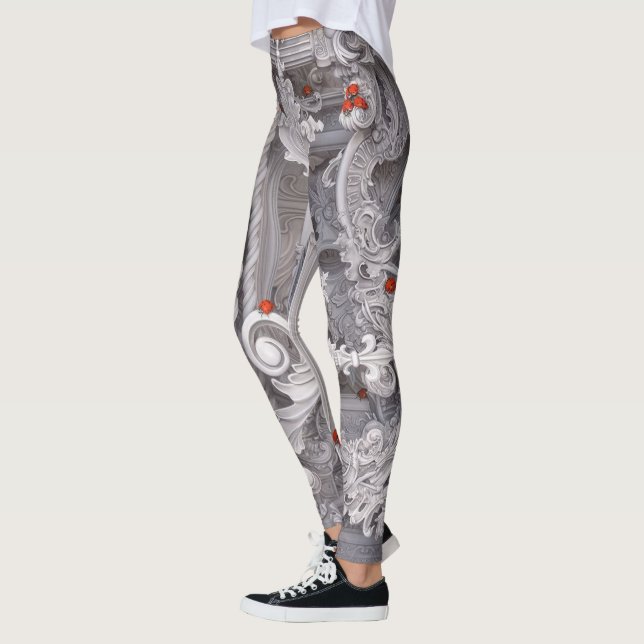 Legging Elegant Baroque Marble Pillar & Red Ladybug Art (Esquerda)
