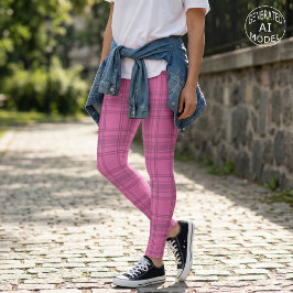 Legging Elegant Cute Pink Tartan Plaid Pattern