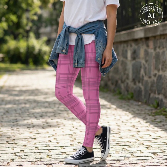 Legging Elegant Cute Pink Tartan Plaid Pattern (Criador carregado)