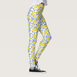 Legging Elegant French Country Lemon Blue Botanical
