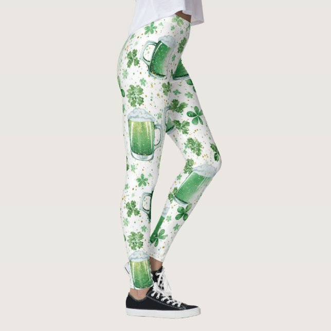 Legging Elegant Green Beer Mugs and Shamrocks White (Direita)