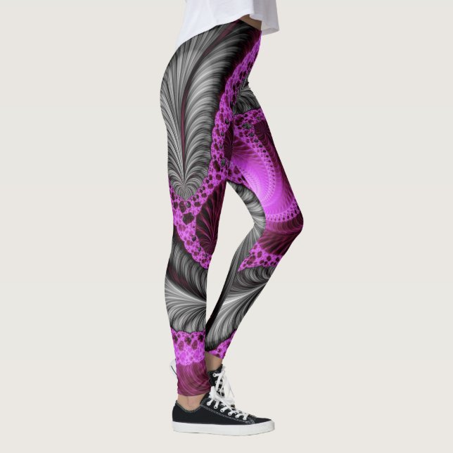 Legging elegant grey pink flower fractal artwork design (Direita)