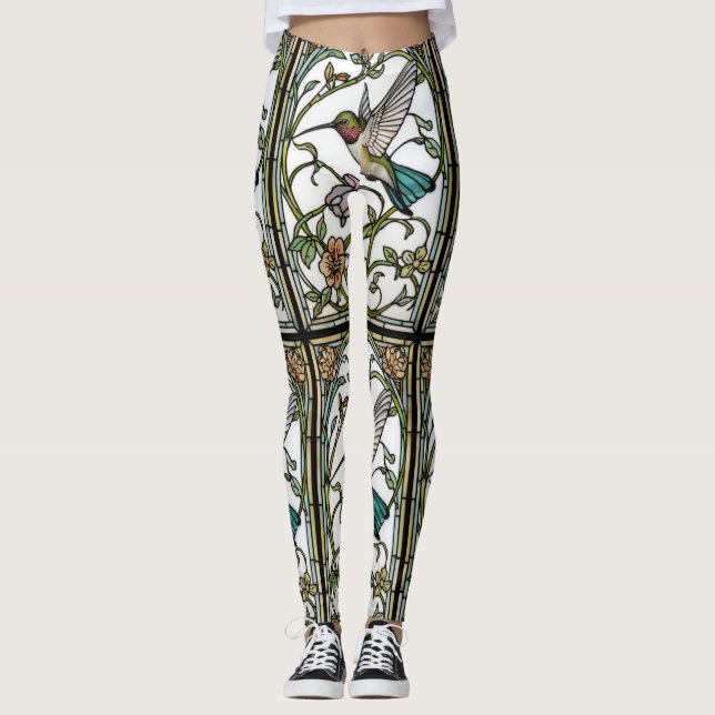 Legging Elegant hummingbird artwork botanical boho chic (Frente)