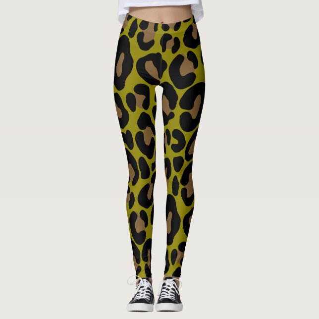 Legging Elegant olive green and black leopard Print (Frente)
