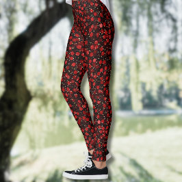 Legging Elegant Red Confetti on Black Glitter Style
