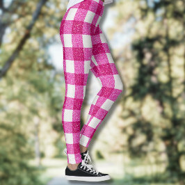 Legging Elegant Valentine Pink Glitter Tartan on White
