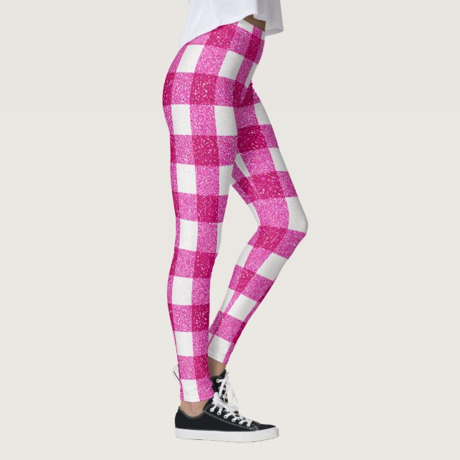 Legging Elegant Valentine Pink Glitter Tartan on White (Direita)