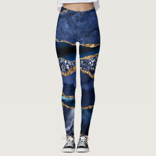 Legging Elegante Ágata Oceânica Azul Marinho e Brilho Dour
