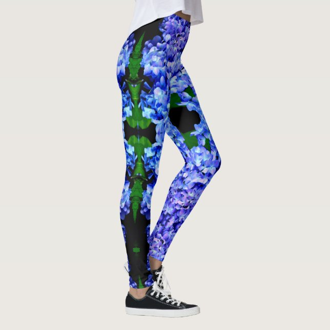 Legging Elegante azul-púrpura magenta hidrangea floral (Direita)