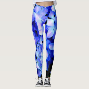 Legging Elegante azul-púrpura magenta hidrangea floral