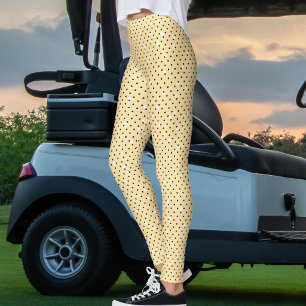 Legging Elegante Bege Branco Preto Pontos Polka Padrão