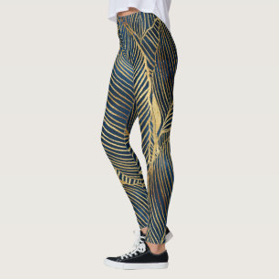 Legging Elegante Blue Leaf Design