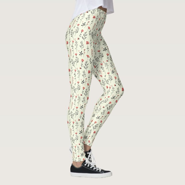 Legging Elegante Boho Floral – Padrão Simples de Flores Si (Direita)