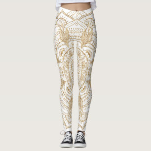 Legging Elegante, branco e Dourado, Design de desenho da m