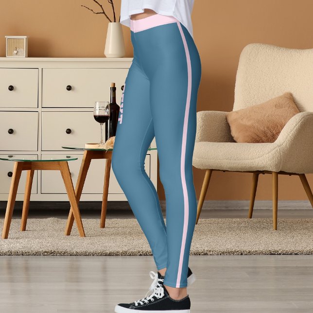 Legging Elegante Clássico Personalizado Listras Rosa Azul  (Criador carregado)