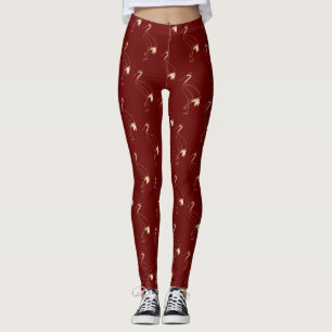 Legging Elegante Crane Maroon Dourada Arte de Linha Japone