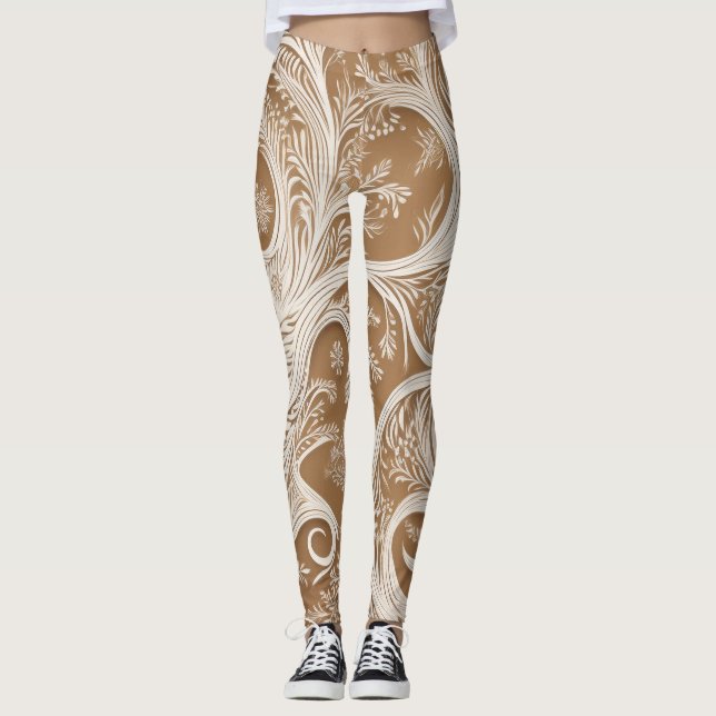 Legging Elegante Design branco intricado em coxas bronzead (Frente)