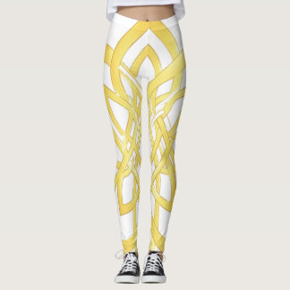 Legging Elegante Design de Padrão Ornamental Dourado