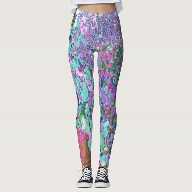 Legging Elegante detalhe de Hortênsia Limelight Aqua e Rox (Frente)