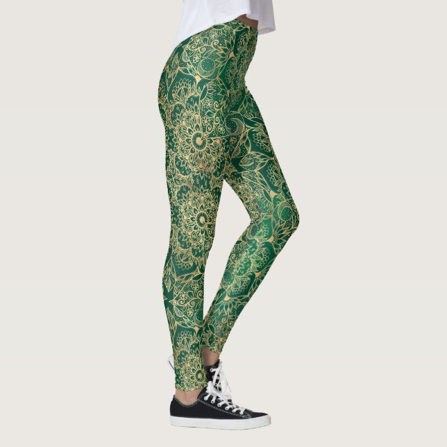 Legging Elegante Dourado Floral Mandala Green Design (Direita)