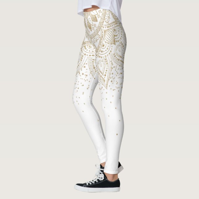 Legging Elegante Dourado Mandala Dots Design (Esquerda)