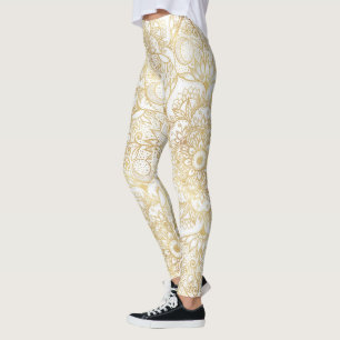 Legging Elegante Dourado Mandala Floral