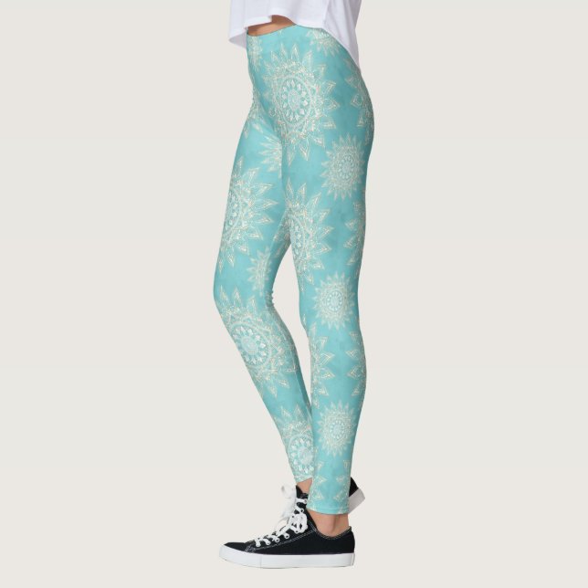 Legging Elegante Dourado Mandala Sky Blue Design (Esquerda)