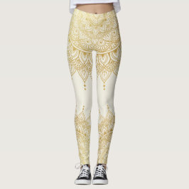 Legging Elegante Dourado na Legagem de Cream Floral Henna