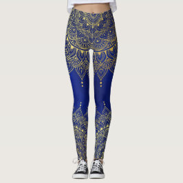Legging Elegante Dourado no Floral Azul Profundo Henna Man