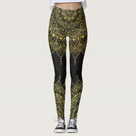 Legging Elegante Dourado no Floral Negro Suave Henna Manda