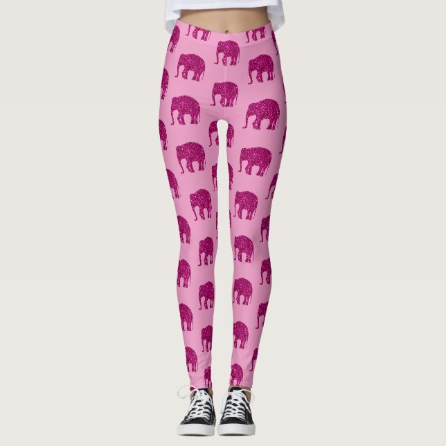 Legging Elegante elefante rosa brilhante padrão de brilho  (Frente)