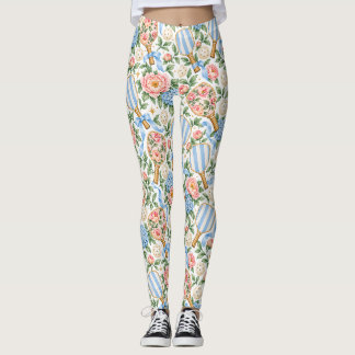 Legging Elegante Escolha de Pickleball Azul e Rosa Bege Co