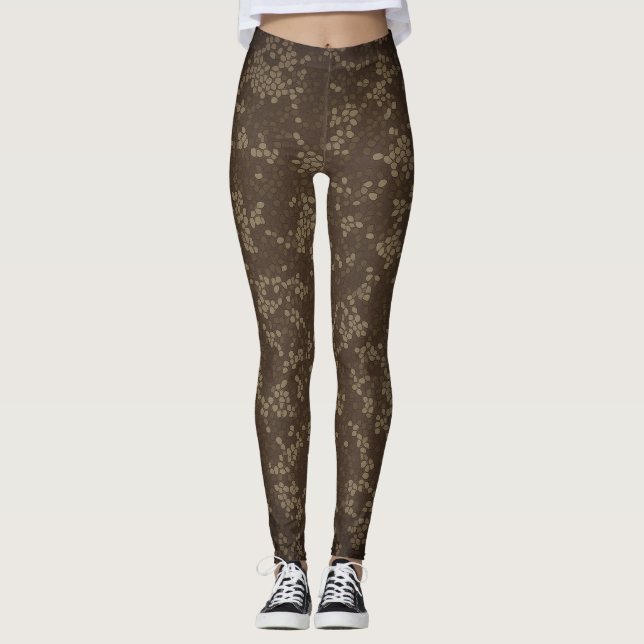 Legging Elegante & Estiloso: Design Camuflado Marrom e Beg (Frente)