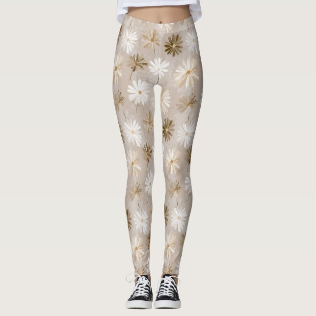 Legging Elegante Exercício de Ioga com Acênto de Margarida (Frente)