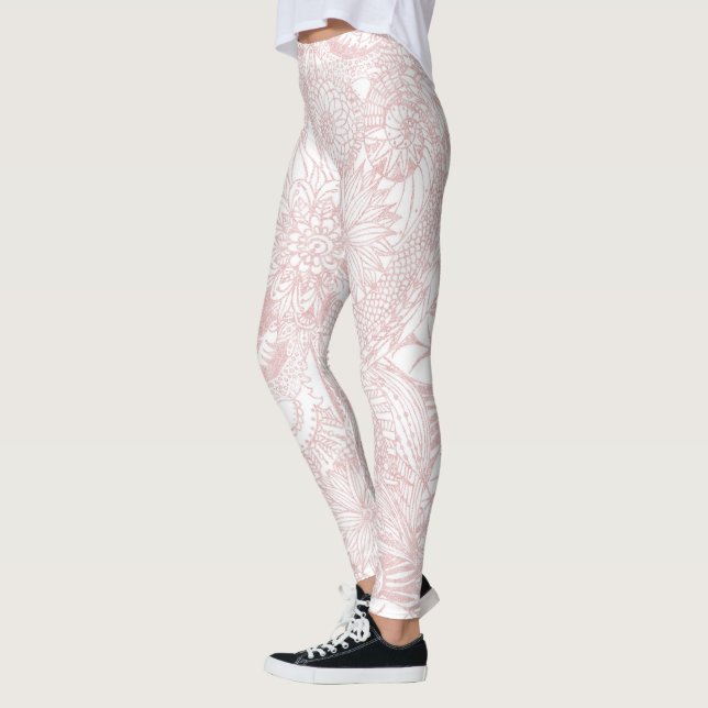 Legging Elegante faux rosa gold floral mandala design (Esquerda)