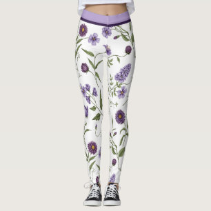 Legging Elegante Floral Botânico Roxo com Cintura Alta