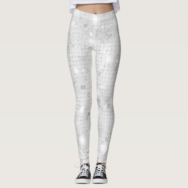 Legging Elegante Glam White Silver Glitz Sparkle (Frente)