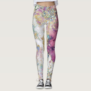 Legging Elegante Glitter Dourado Galáxia Roxo Azul-Teal Ro